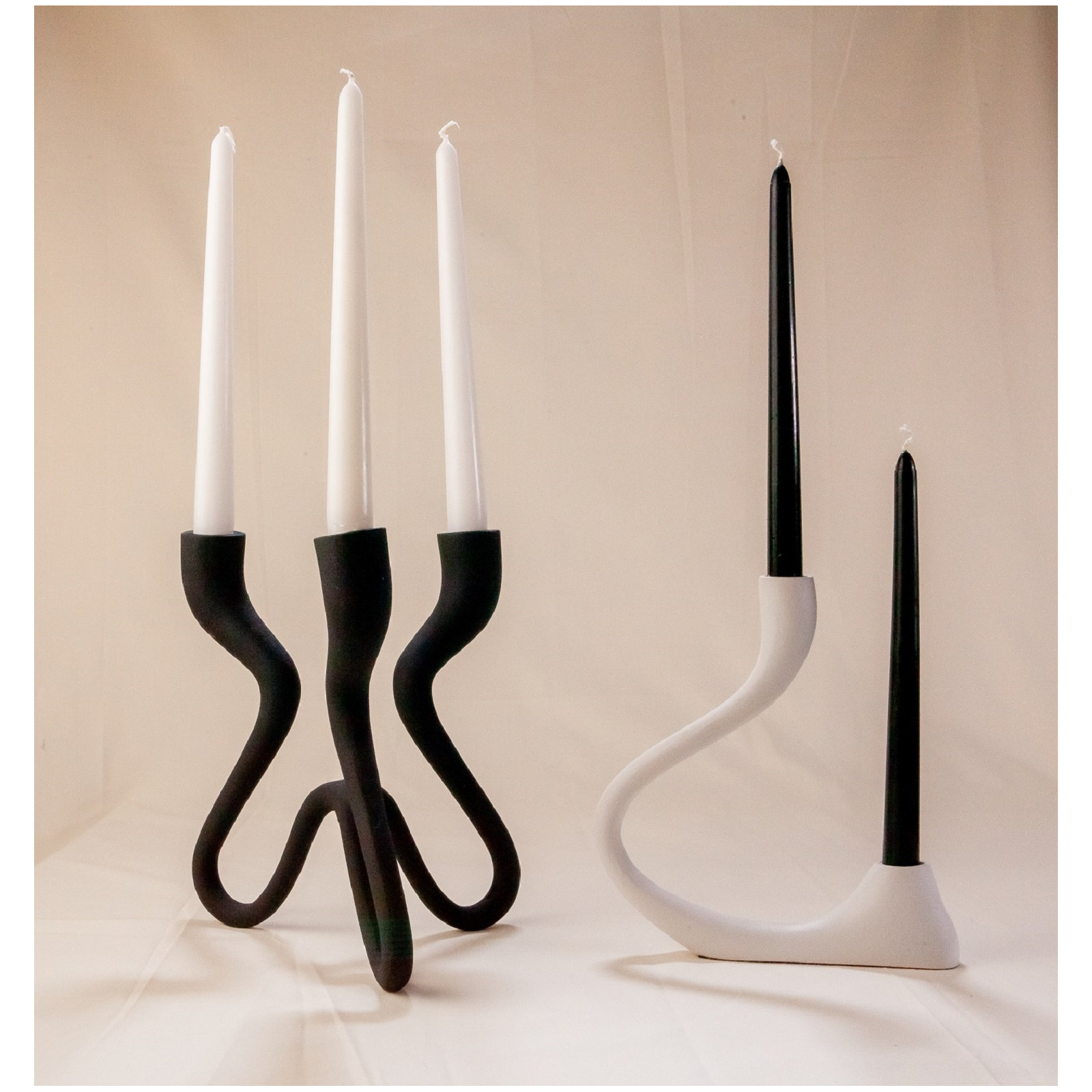 Black Aluminium Multi Candle Holder- Black, White