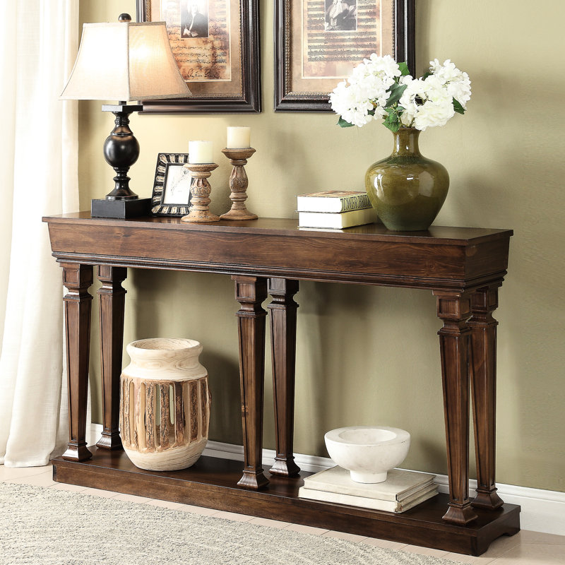 Console Table In Oak Finish With Rectangular Base And Shelf A For Storage Display
