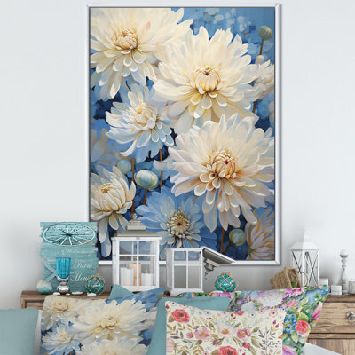 «Blue and White Mums Flowers Elegance IV», reproduction sur toile