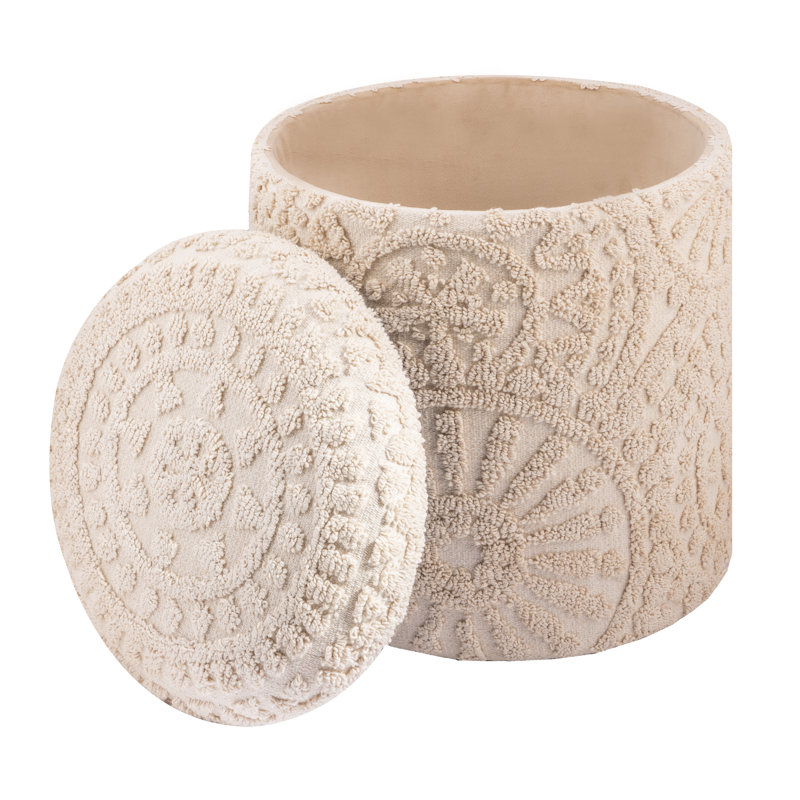 Elegant Ivory 16" Round Storage Ottoman with Hidden Compartment