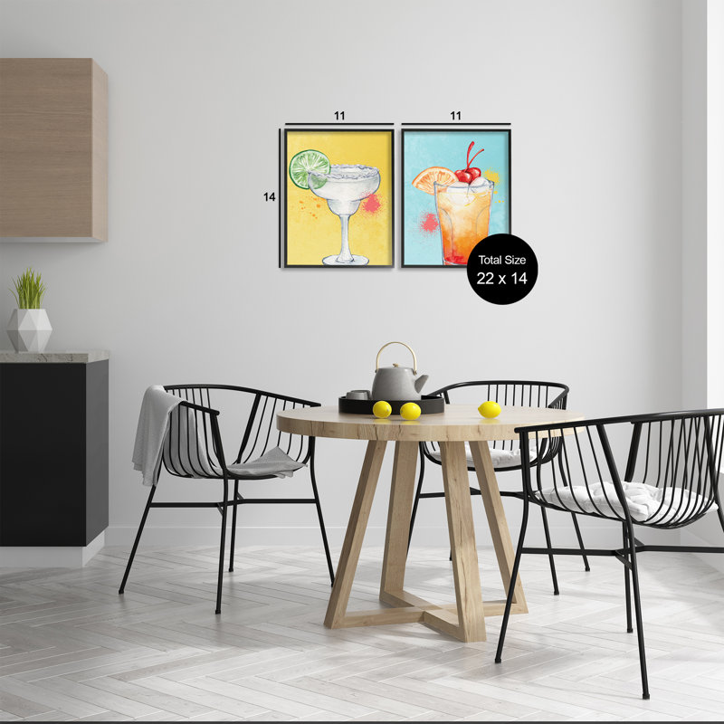 Cocktail with Modern Splash, ensemble de 2 giclées encadrées, design par Kim Allen, H 14 po x l 22 po