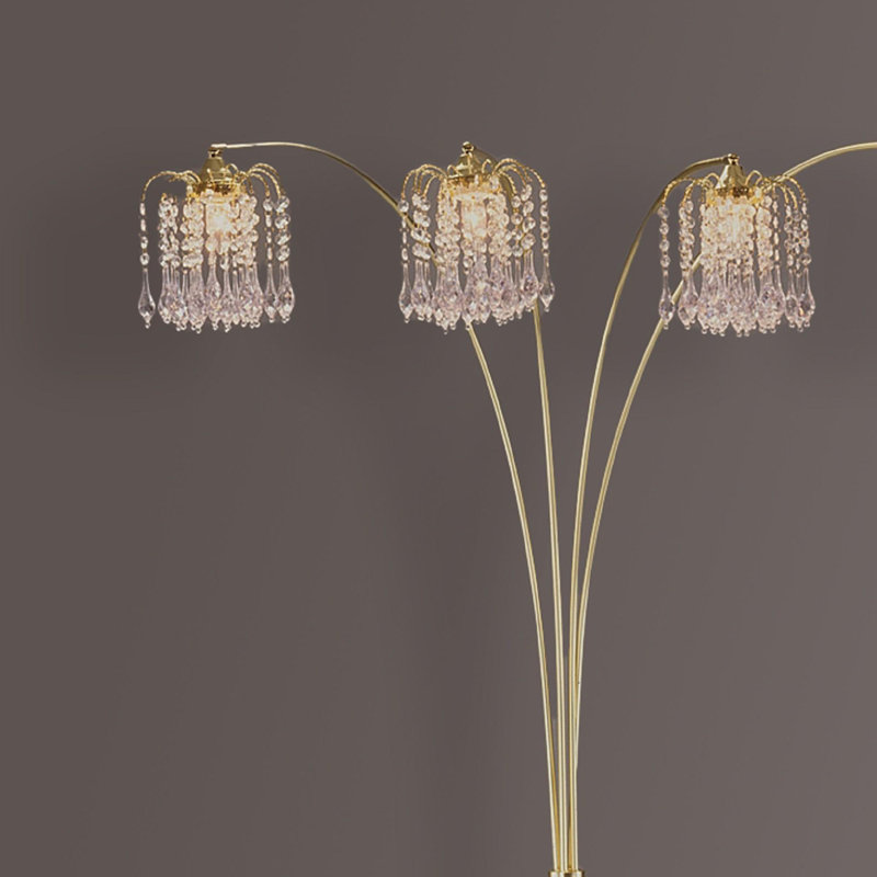 Modern Design Classic Luxury Sleek Multi-head Floor Arc Lamp Half Moon Radiant Crystal-encrusted Sleek Metallic Stems Living Room