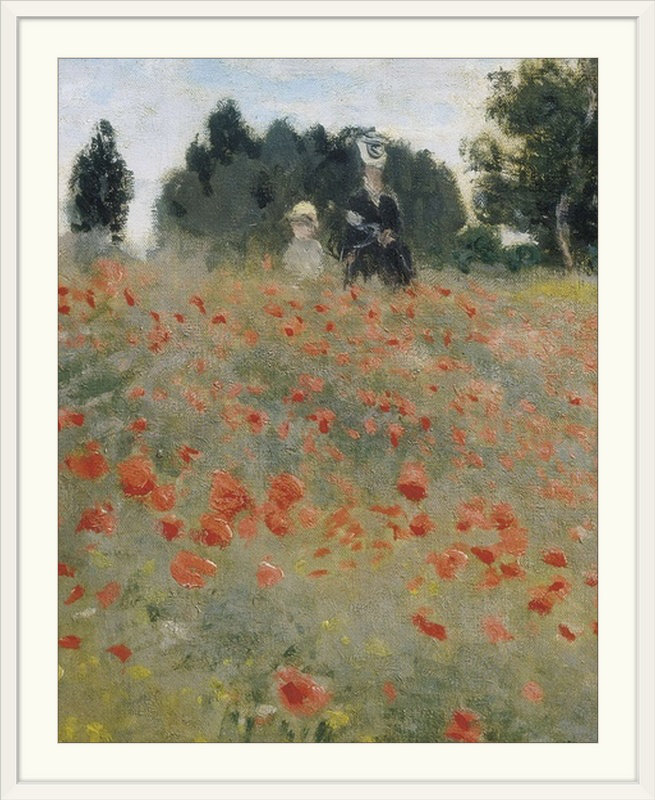 «Wild Poppies», détail par Claude Monet - impression, H 28 po x l 24 po x P 1 po, Cadre blanc