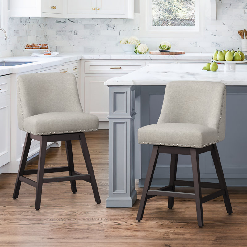 Amania Swivel 26" Stool, Light Gray, Dark Brown