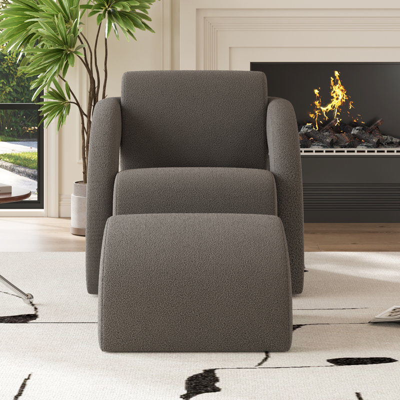Upholstered Armchair With Ottoman, Gray