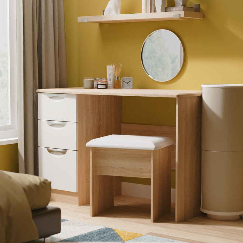 Bhodhini 3 Drawer Desk  (Ready Assembled), White Gloss/Bardolino