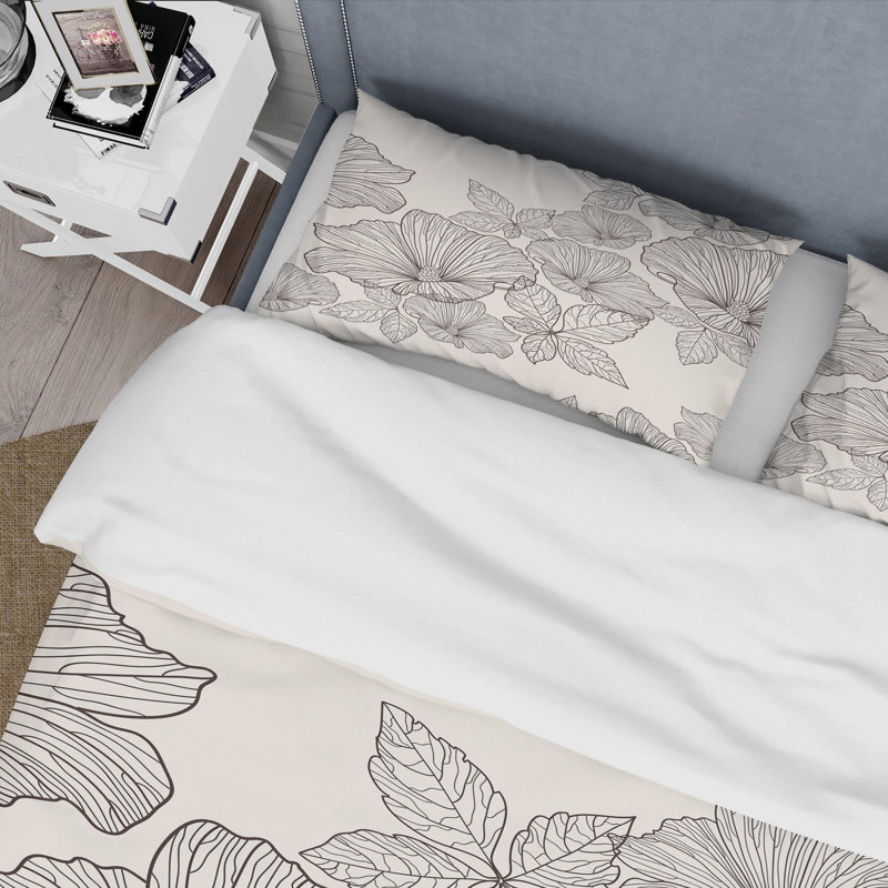 Fleurs et feuilles monochromes - Ensemble de housse de couette traditionnel - Microfibre de polyester