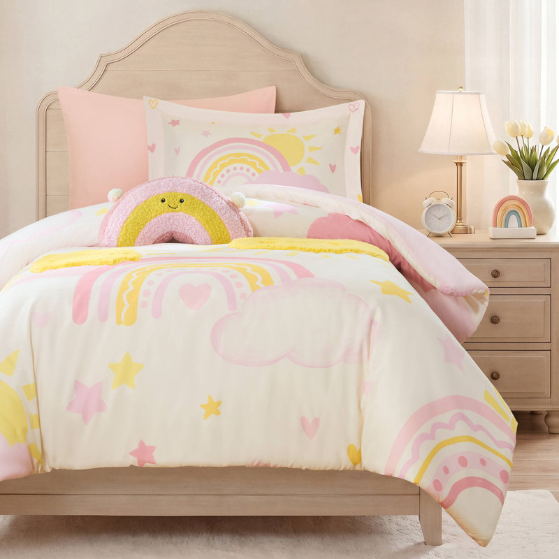 Ensemble de literie arc-en-ciel rose, ensemble de couette en microfibre pour lit simple/simple XL