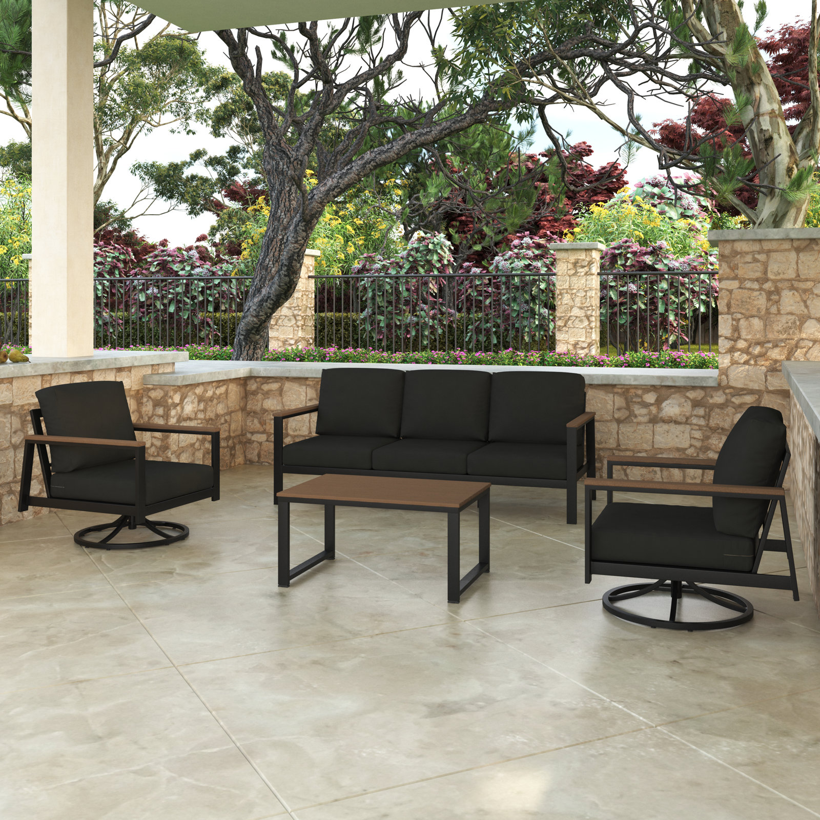 Townsend 5-Person Patio Seating Group, Canvas Black Sunbrella® Canvas