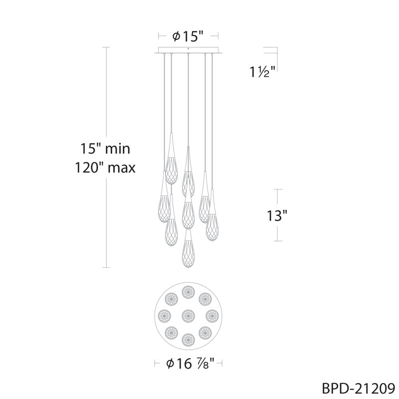 Hibiscus 9 - Light LED Pendant, Polished Nickel