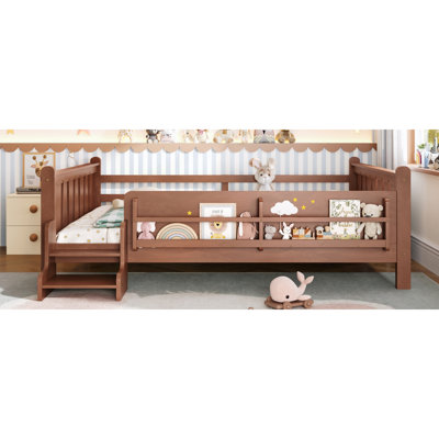 Grand lit en bois compact avec rangement, élégant et sécuritaire pour la chambre des enfants