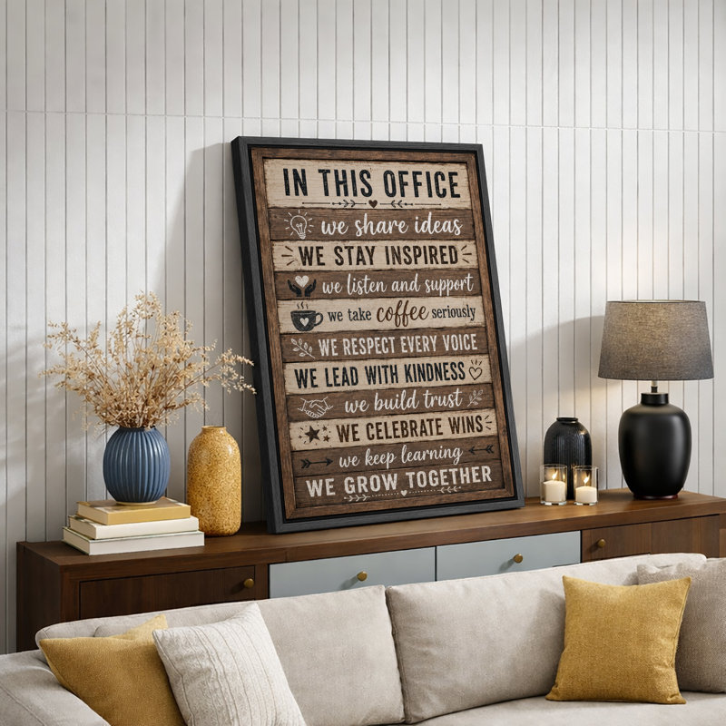 «Rustic Office Rules», inspiration, impression sur toile, impression sur toile encadrée, 36" H x 24" W x 1.5" D, Black Frame