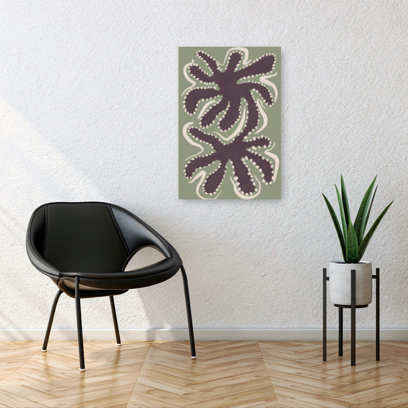 Flowing Marine Shapes Abstract Minimalist Modern Nature Plant Wall Art Print 1 Piece Wrapped Canvas Wall Art