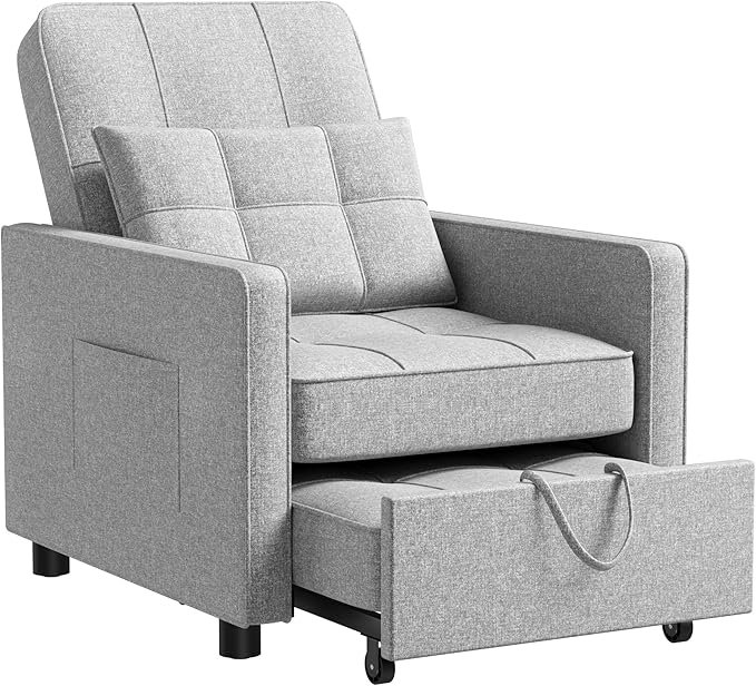 the Sleeper Long Convertible Sofa Bed, Versatile Comfort, Multi-functional Sofa, Gray Foam Padding