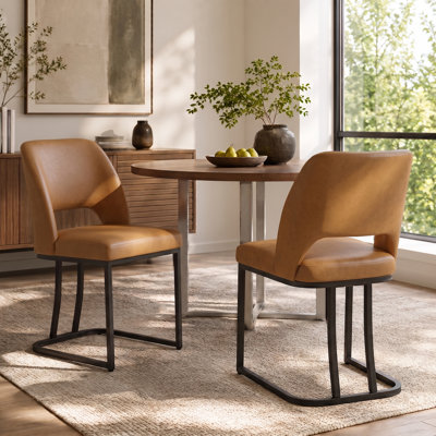 Ensemble de 2 chaises de salle à manger en similicuir, rembourrées et sans accoudoirs