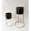 Ensemble de pots à fleurs modernes en métal noir avec support doré pour plantes fraîches ou artificielles, décoration de bureau, cadeaux