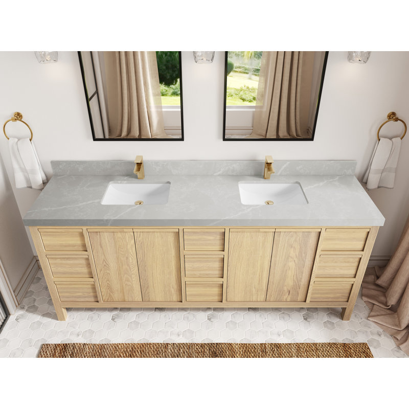 Chêne blanc Elizabeth X P 22 po D Meuble-lavabo double avec 2 po Quartz gris perle