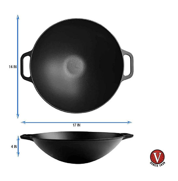 Bruntmor 14 Inch Pre Seasoned Cast Iron Wok Pot 14 Nonstick Skillet Pa