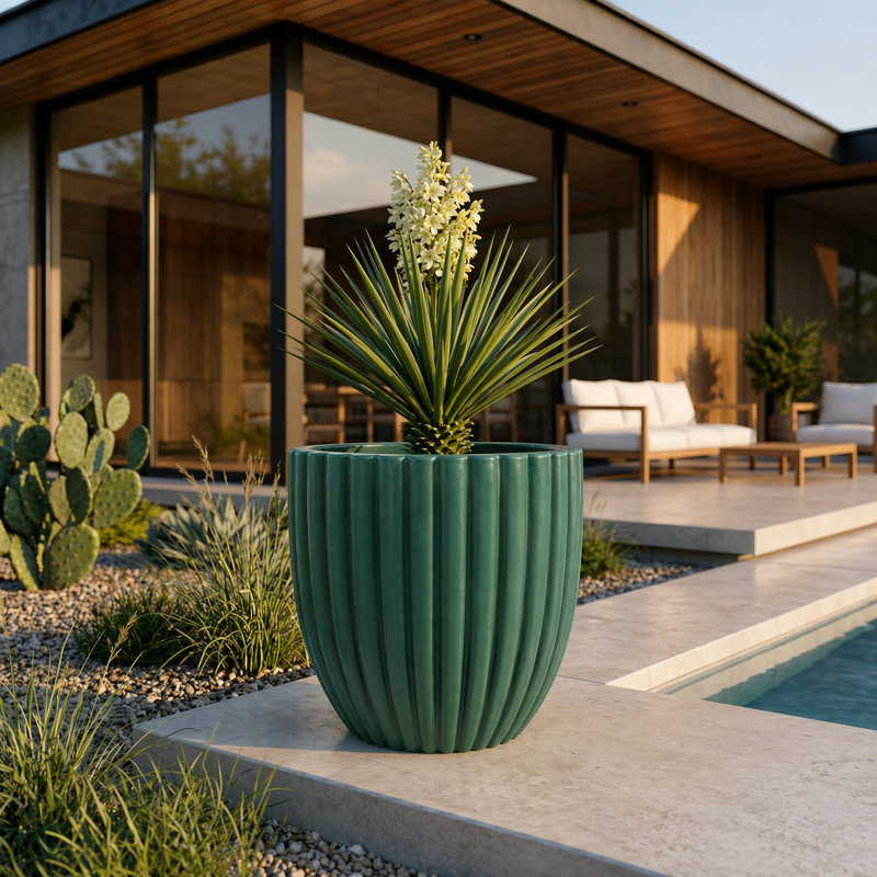 Atene ECOBO EcoFreindly Round Pot Planter, Onda IndoorOutdoor use, Four season Use, 15.7" H x 15.7" W x 15.7" D, Green