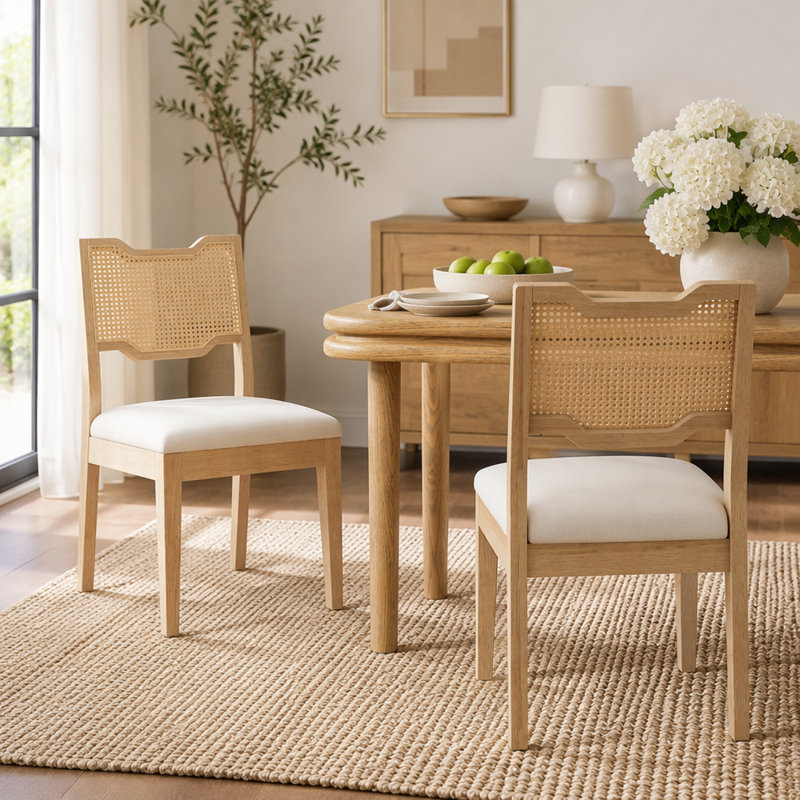 Ensemble de 2 tabourets de bar 28 po en acier inoxydable avec dossier en rotin naturel pour table de salle à manger