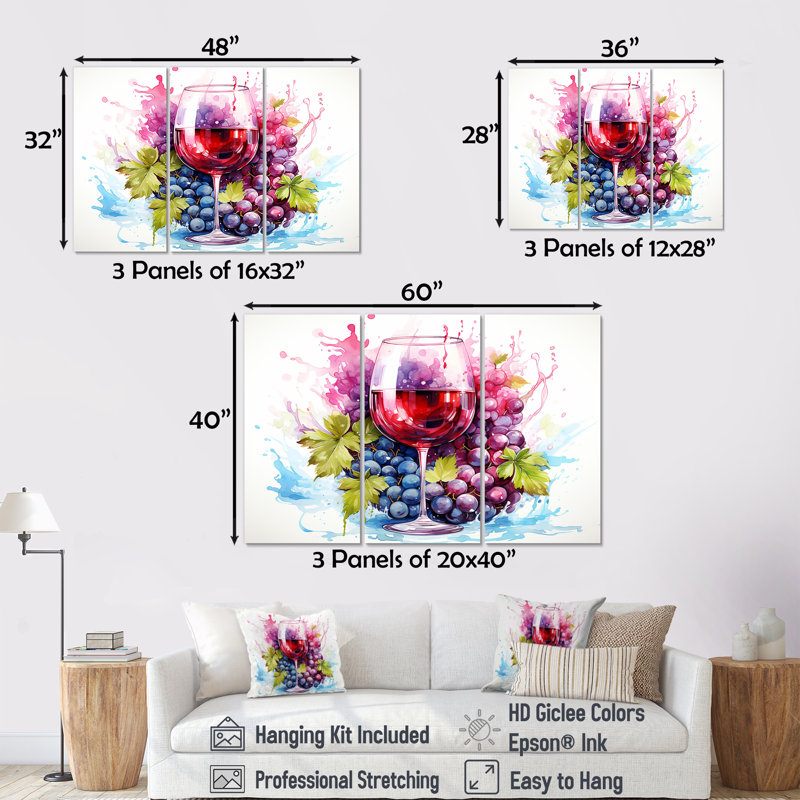 Raisin élégant vin de Bourgogne II - art mural vin, H 28 po x l 36 po, Toile tendue