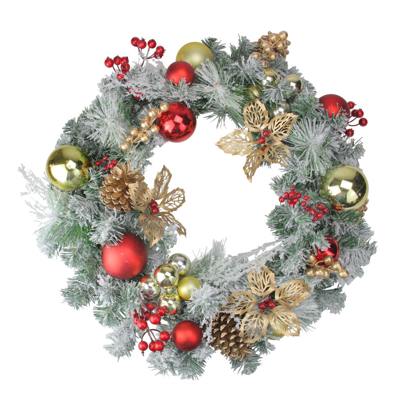 Couronne de Noël artificielle rouge et or avec baies - non éclairé 24 pouces
