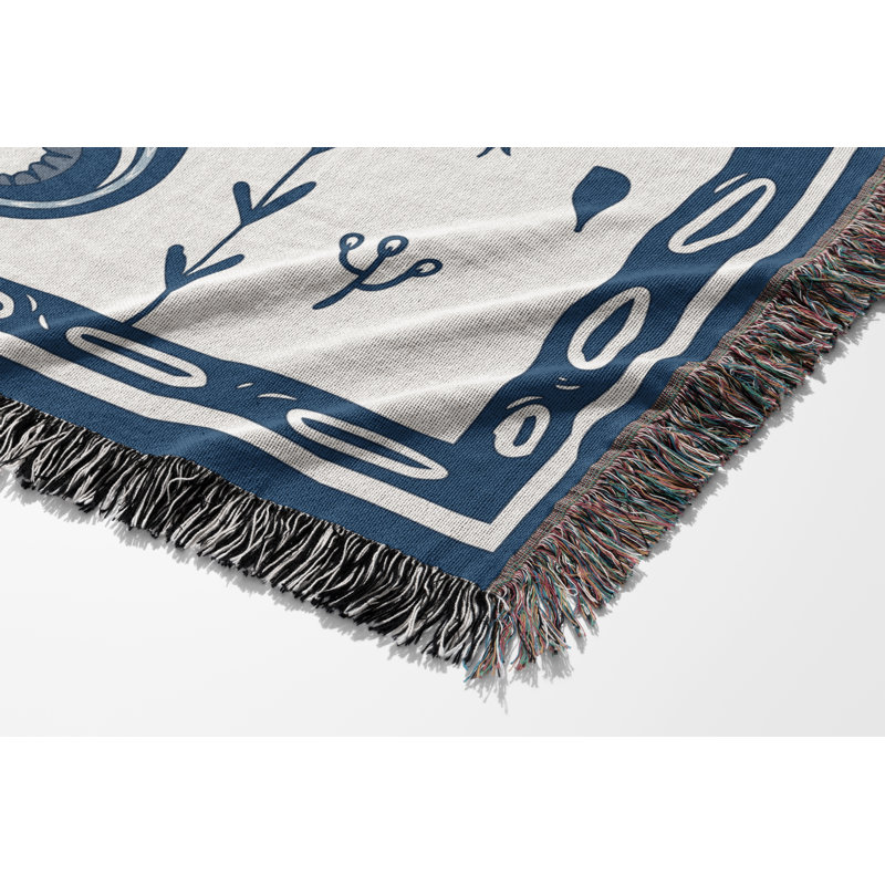 Jeté en mélange de coton Amiro Crocodile, L 70 po x l 50 po, Bleu / Blanc cassé