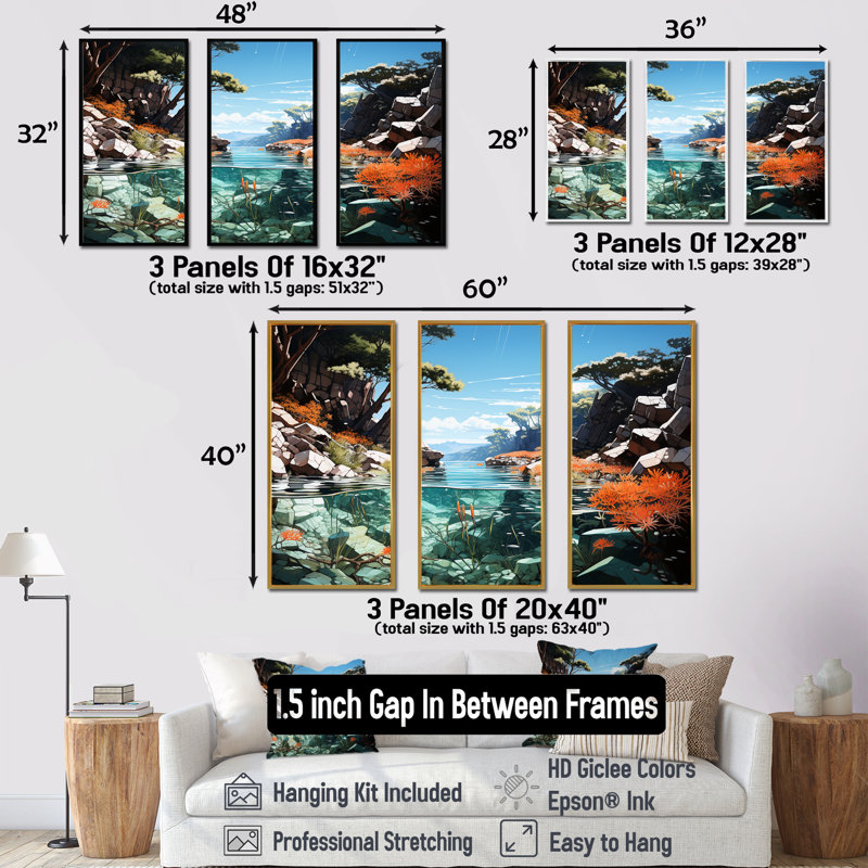 Corail et anémone - ensemble de reproduction d'art mural corail sous l'eau, Cadre flottant blanc, H 28 po x l 36 po x P 1 po