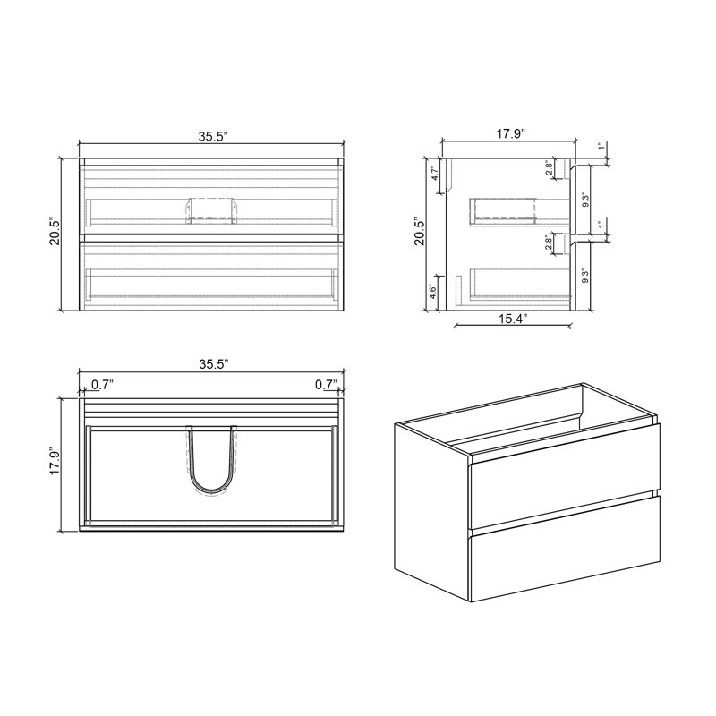 Modern Bathroom Large Storage Wall Mount Vanity, White, White