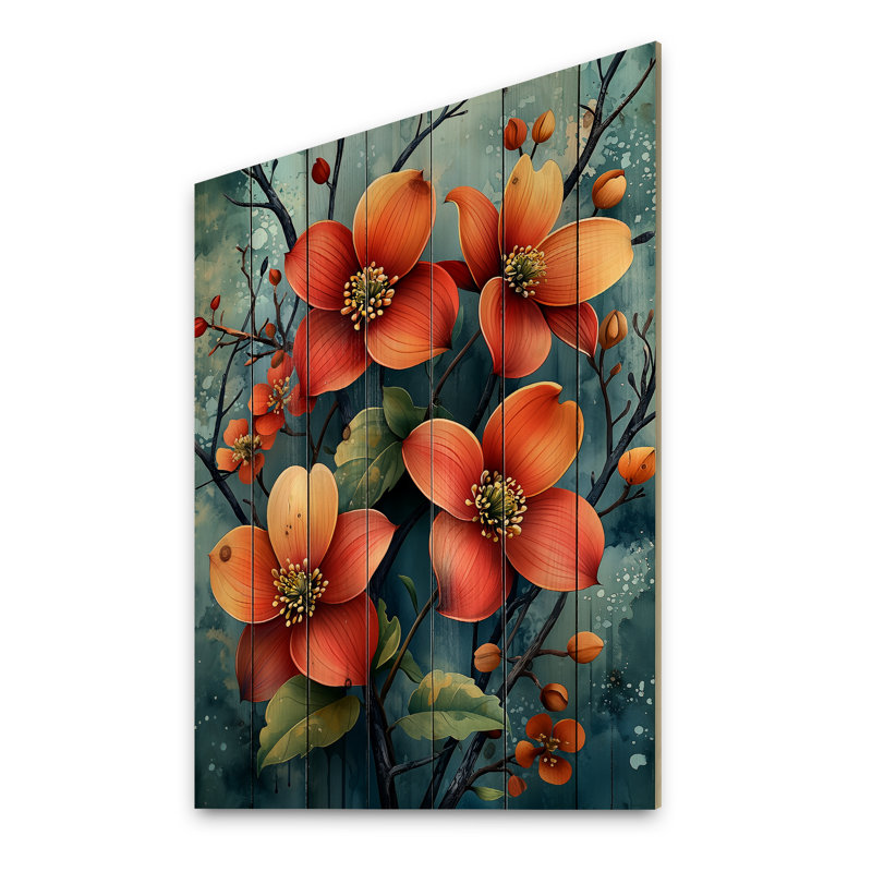 Dogwood Trees A Symphony Of Branches Blossoms I - Dogwood Wood Wall Art - On Natural Pine Wood, 40" H x 30" W x 0.78" D