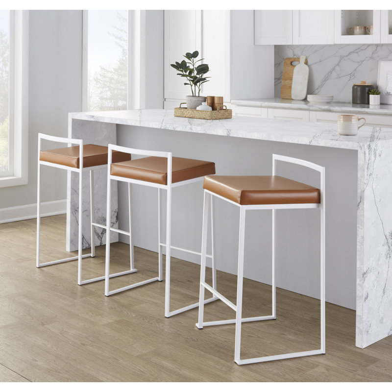 Ernestine Stackable Faux Leather Stool, Counter Stool (27" Seat Height), Camel/White