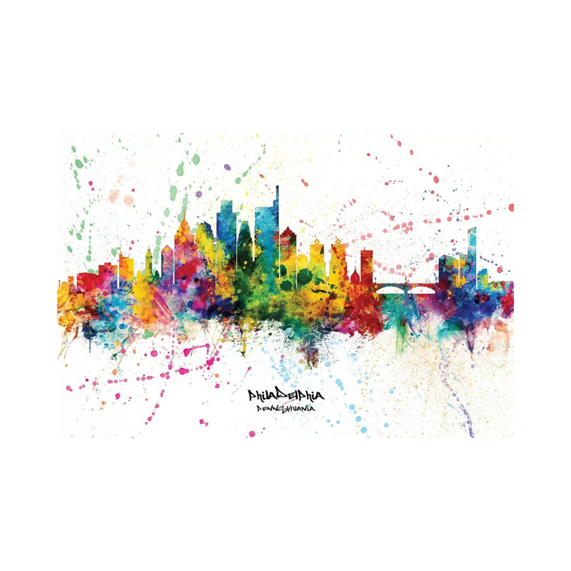 Philadelphia Pennsylvania Skyline Splash by Michael Tompsett - 1 Piece Wrapped Canvas Painting, 66.04cm H x 101.6cm W