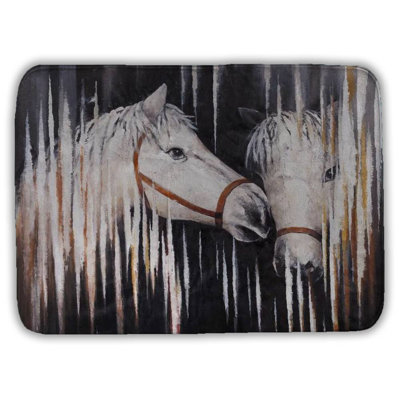 Two white horses kissing Bath Mat with Non-Slip Backing - Quick Dry Memory Foam Bathroom Rug - Absorbent - Modern Plush Spa-Style - Machine Washable