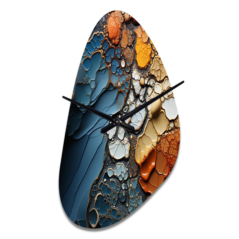 Blue And Orange Fluid Movements - Fall Shape Blue Wall Clock - Unique Shape, Large