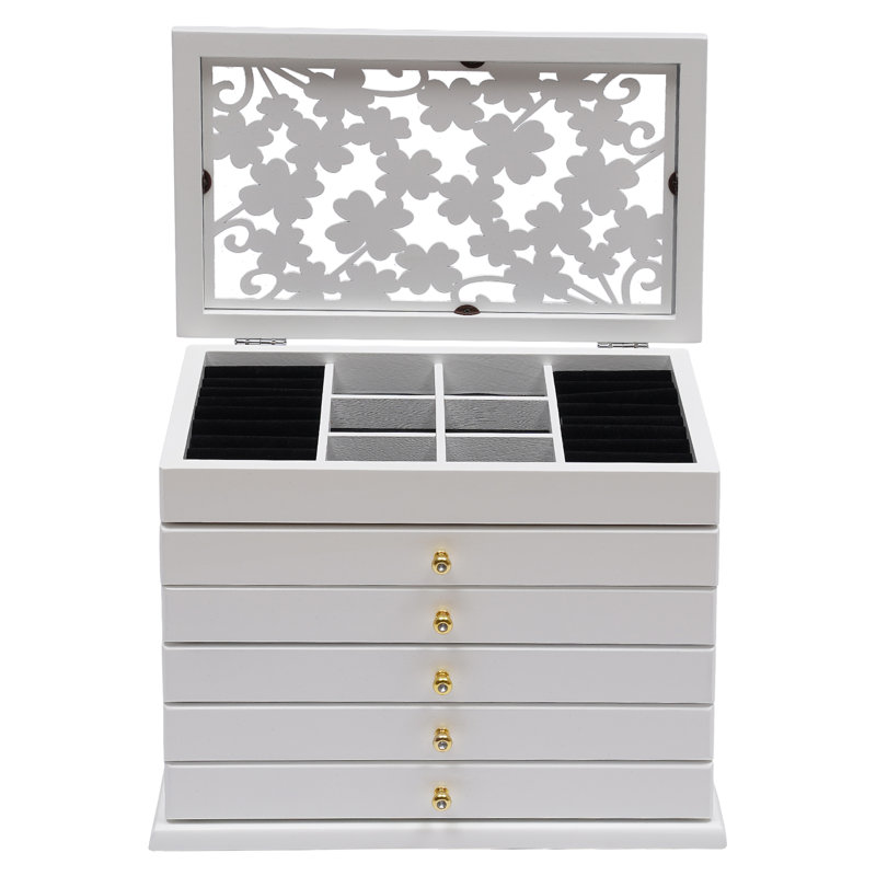 Boîte à bijoux rétro en bois à 6 niveaux