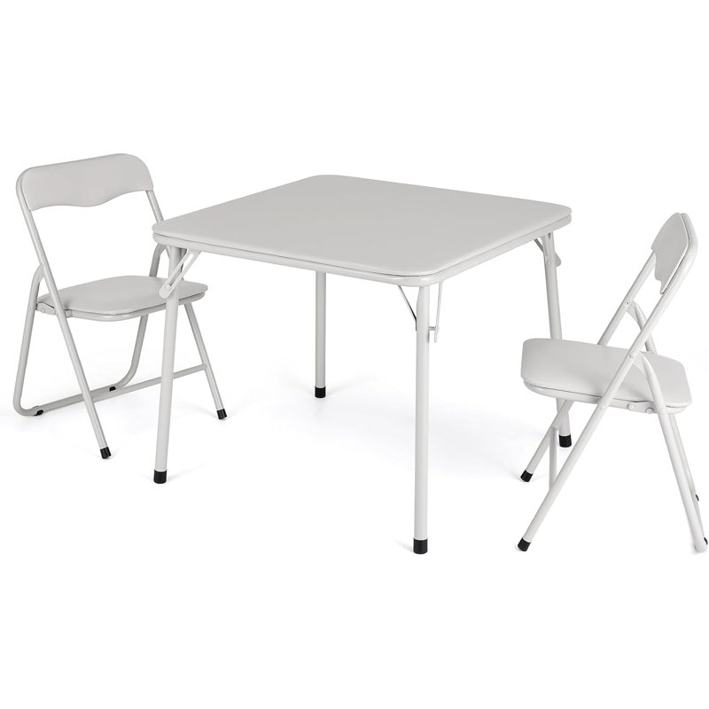 Table pliante en acier avec chaises rembourrées en cuir, coussins confortables, structure robuste, compact pour manger, étudier, jeux