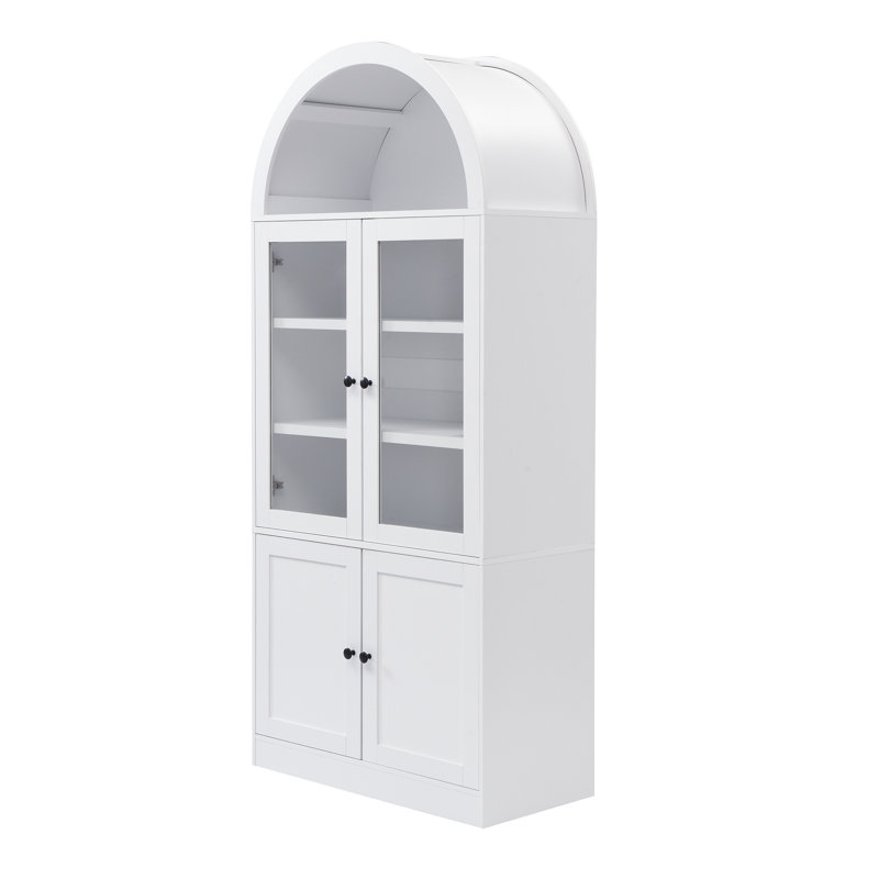 Armoire de rangement 71 po de haut moderne avec portes en verre trempé et bibliothèque autoportante en panneau de fibres à densité moyenne (blanc / noir)