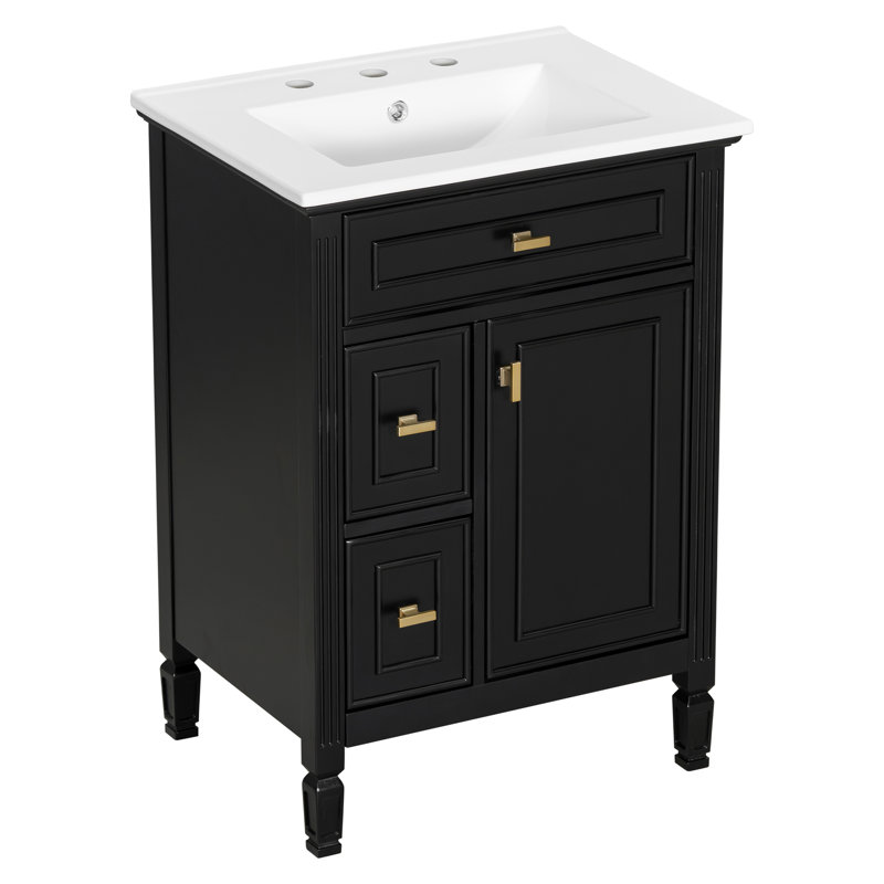 Meuble-lavabo autoportant de 24 po avec lavabo, noir, Noir