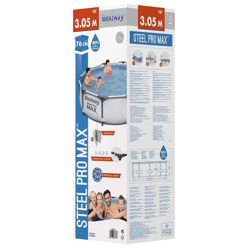 Bestway Steel Pro MAX Swimming Pool Set, 76cm H x 305cm W x 305cm D