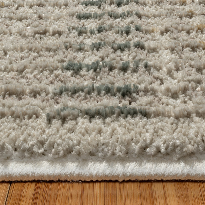 Vania Rectangular Cream Tufted Synthetic Shag Area Rug