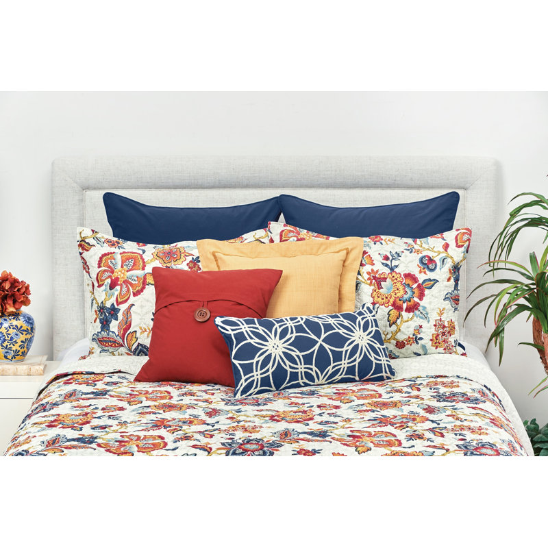 Ensemble de courtepointe réversible en coton multicolore Jovina, Courtepointe pour grand lit/lit double et 2 taies