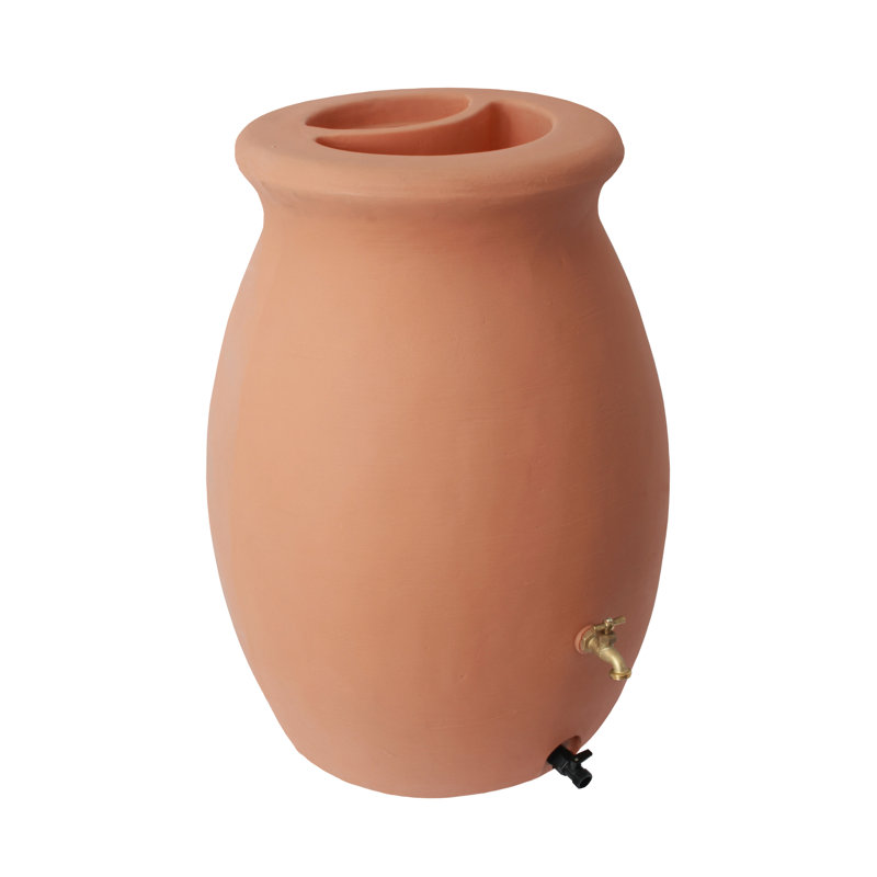 Baril de pluie 50 gallons à fond plat avec robinet en laiton, Terra Cotta