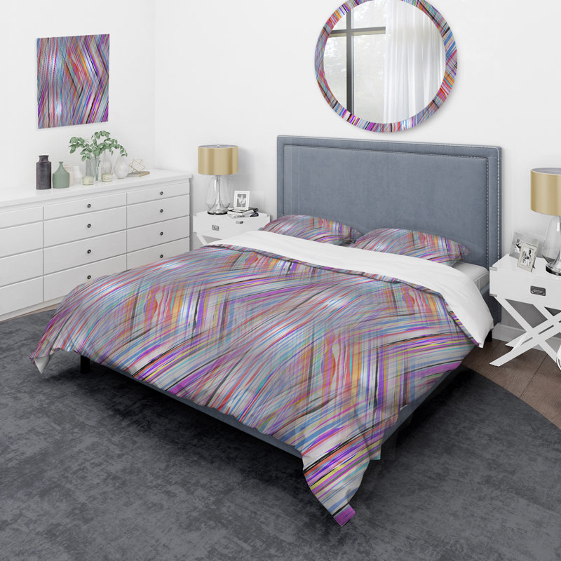 Multicolor Striped Pattern - Abstract Duvet Cover Set - Microfiber Polyester, Full/Queen Duvet Cover + 2 Standard Shams