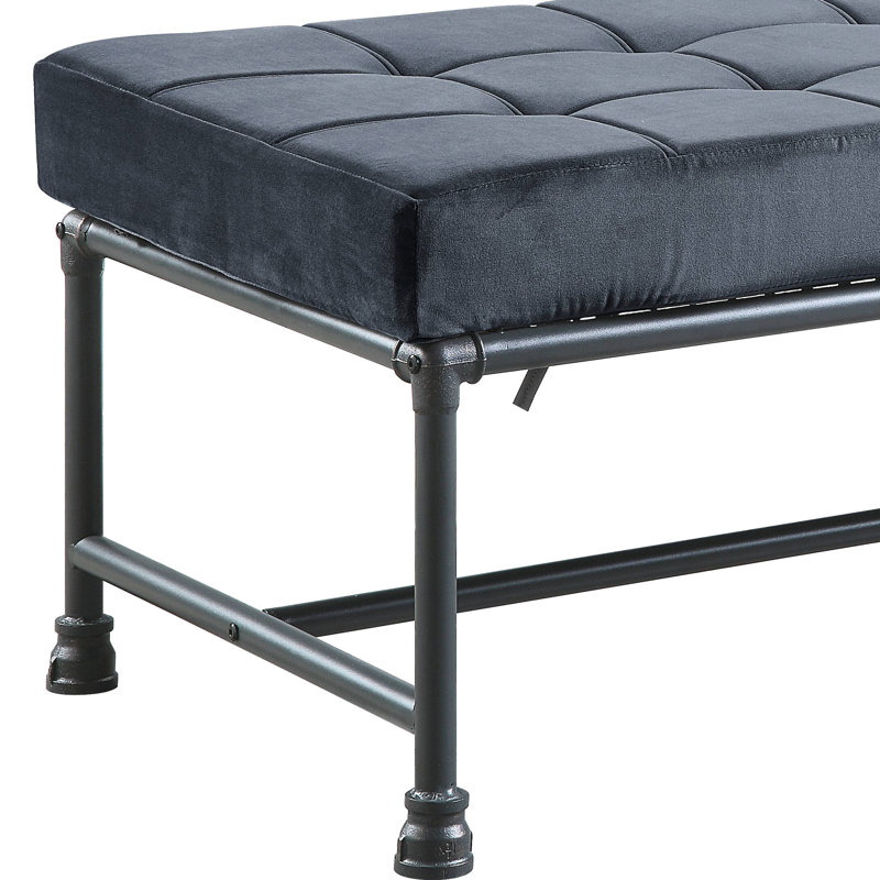 Gray Velvet Bench, Sandy Finish, Kd, Memory Foam Backed Dater Pipe Design, Metal Bench Frame, Under Gap 13", Max Load 300Lbs, Product Depth Dimension 24", Width 48", Height 18 Finish In Kd With