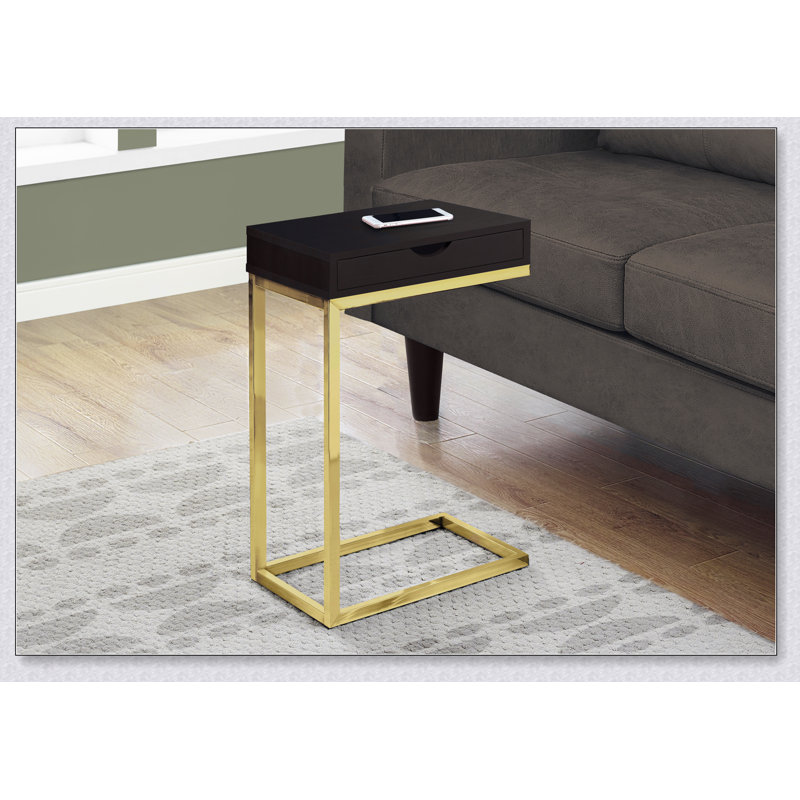 Table de bout contemporaine en forme de C avec tiroir de rangement, parfaite pour le salon et la chambre à coucher, élégante et fonctionnelle.