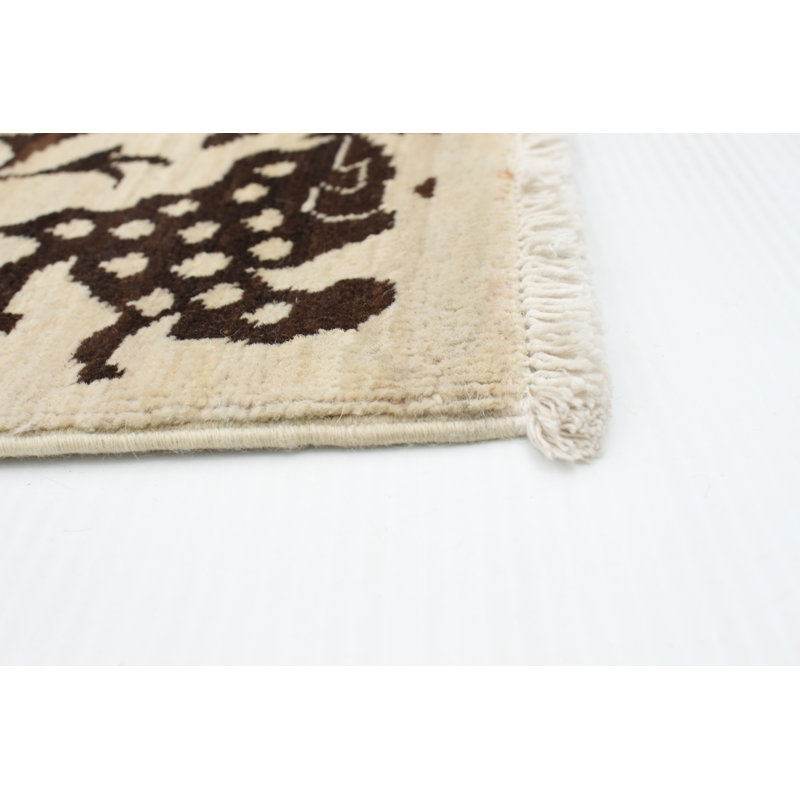 Tapis unique en laine noué à la main à motif de nouvel âge de 18 pi 20 po x 7 pi 10 po crème / brun pako nouvel âge
