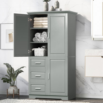 Armoire de rangement haute et large avec portes pour salle de bain / bureau, trois tiroirs