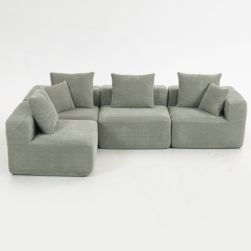 111"X74"X24" Modular Sectional, Light Green Fabric