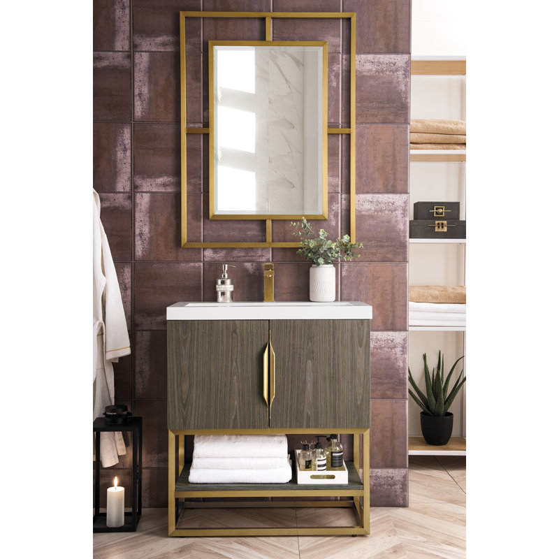 Keven 31.5'' W Single Vani, Ash Gray, Radiant Gold