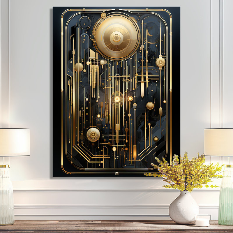 Art nouveau lune dorée - art mural paysage urbain, Métal métal, H 44 po x l 34 po x P 1,5 po